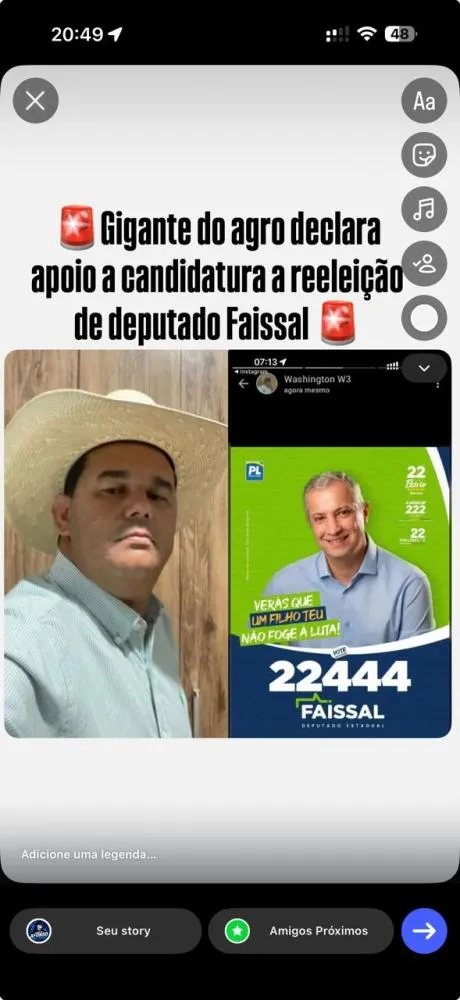 Washington Ribeiro, dono da W3, declara apoio à candidatura de Faissal na região de Santo Afonso